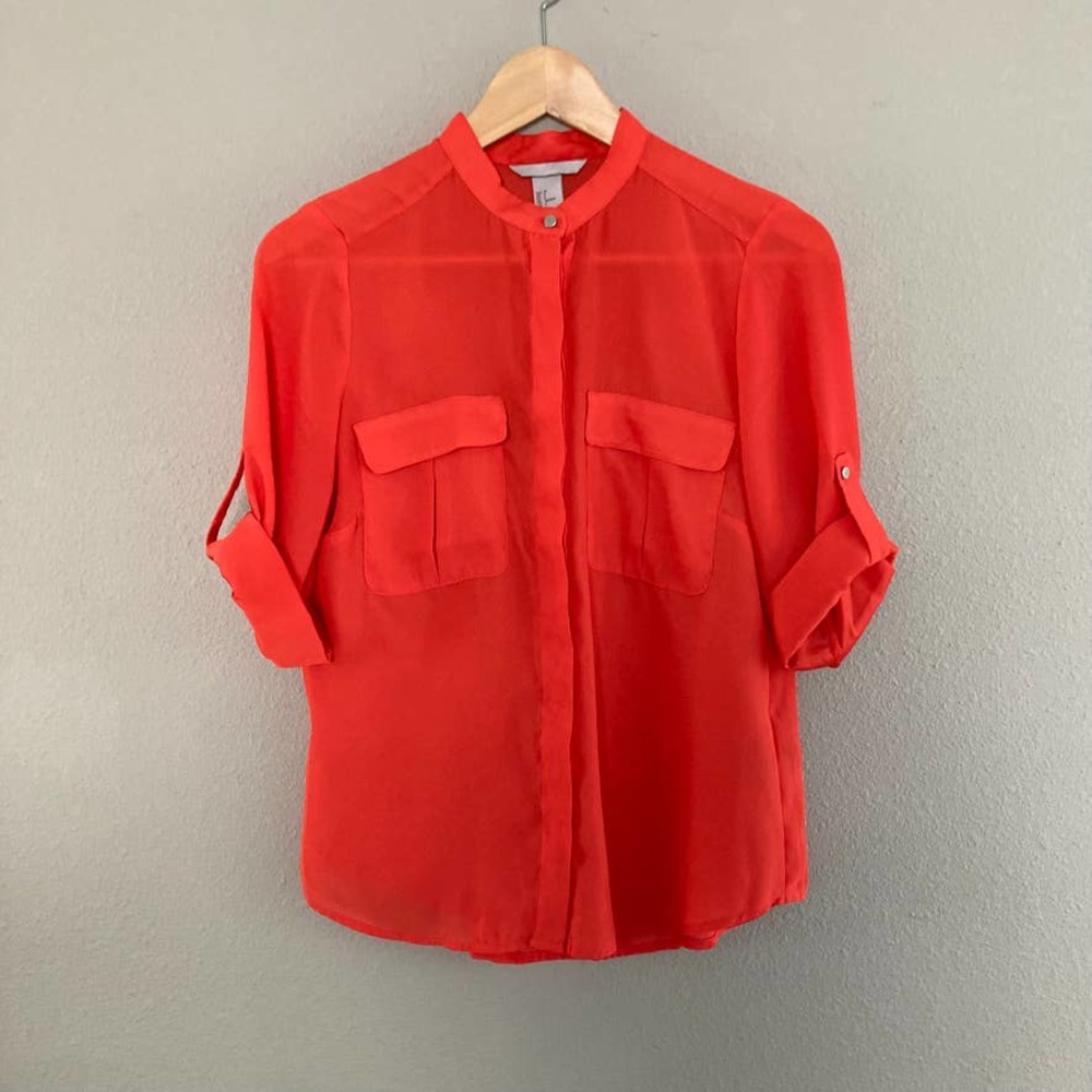 H&M Band Collar Red-Orange Blouse - 6